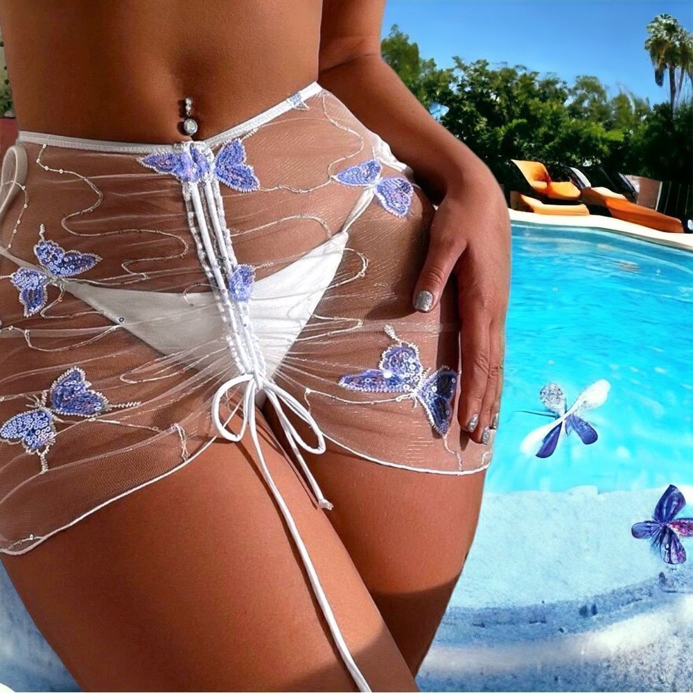 Sequin Butterfly Swim Skirt l Cover-up l Sheer l New